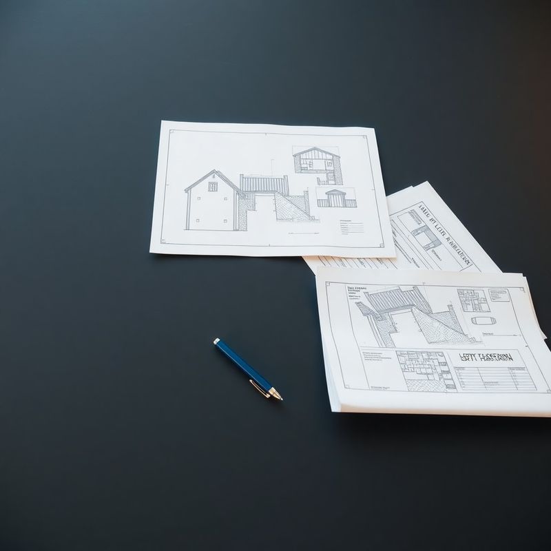 Plany architektoniczne i dokumenty prawne na matowej ciemnoszarej powierzchni